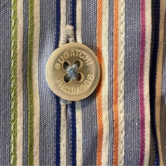 Bugatchi Uomo Men XL Blue Muted Rainbow Stripe 100% Cotton Button Shirt - Picture 4 of 10